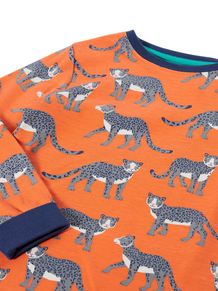 Frugi Kids' Sundown Long Sleeve Pyjama Set, Leopard Leap - view 2, Leopard Leap