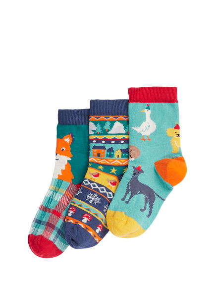 Frugi Kids' Rock My Socks, Pack of 3, Paw-Tytimemultipack, Paw-tytimemultipack