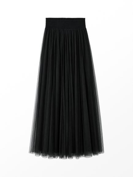 Ro&Zo Petite Tulle Shirred Waist Skirt, Black, Black