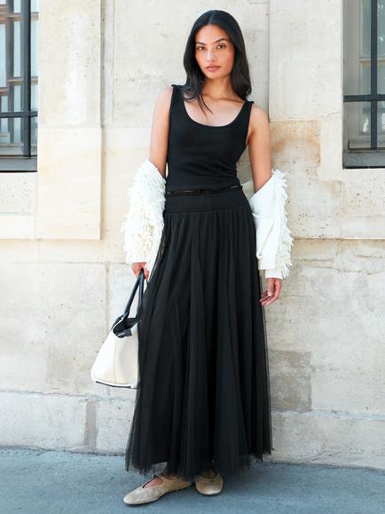 Ro&Zo Petite Tulle Shirred Waist Skirt, Black - view 2, Black