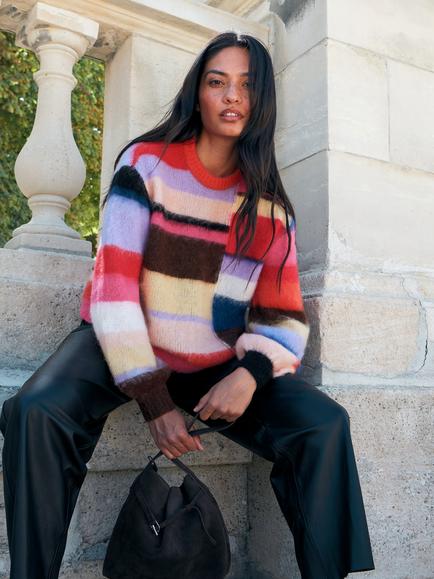 Ro&Zo Brushed Stripe Block Jumper, Multi, Multi