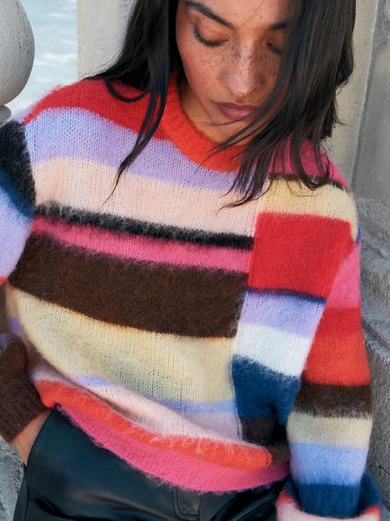 Ro&Zo Brushed Stripe Block Jumper, Multi - view 2, Multi