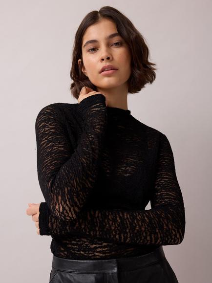 Ro&Zo Sheer Lace Top, Black, Black