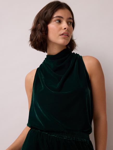 Ro&Zo Sleeveless Velvet High Cowl Neck Top, Green, Green