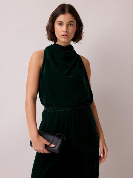 Ro&Zo Sleeveless Velvet High Cowl Neck Top, Green - view 2, Green