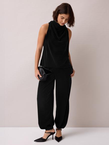 Ro&Zo Velvet Balloon Trousers, Black, Black