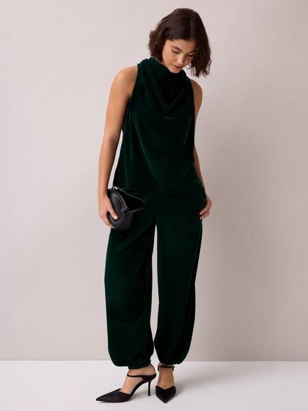Ro&Zo Petite Velvet Balloon Trousers, Green, Green