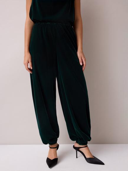 Ro&Zo Petite Velvet Balloon Trousers, Green - view 2, Green