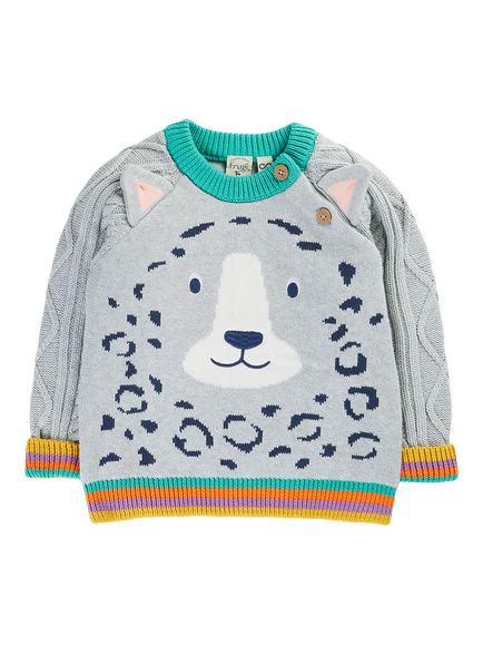 Frugi Kids' Caleb Cable Knit Jumper, Greymarl/Snowleopard, Greymarl/Snowleopard