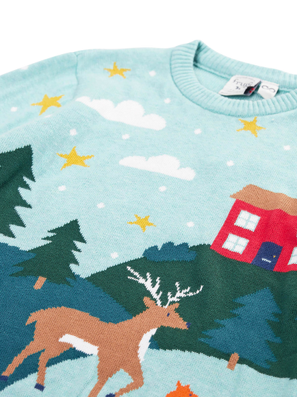 Frugi Kids' Elwood Jacquard Knit Jumper, Winter Tales - view 2, Winter Tales