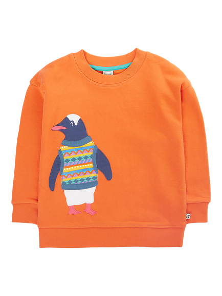 Frugi Kids' Superb Applique Sweatshirt, Salamander/Penguin, Salamander/Penguin