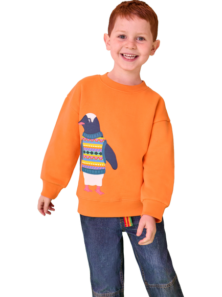 Frugi Kids' Superb Applique Sweatshirt, Salamander/Penguin - view 2, Salamander/Penguin