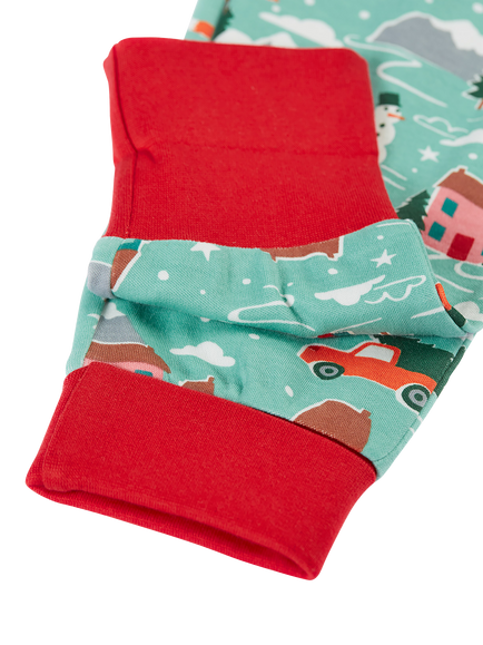 Frugi Kids' Sundown Long Sleeve Pyjama Set, Moss Winter Drives - view 2, Moss Winter Drives