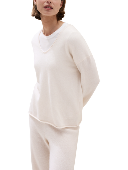 The White Company Pure Cashmere V-Neck Jumper, Porcelain, Porcelain
