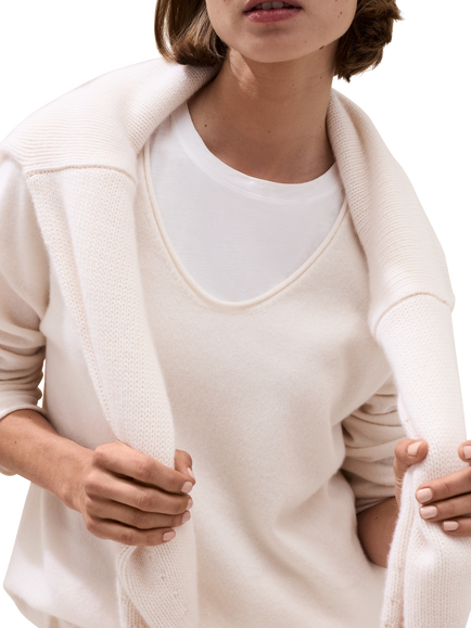 The White Company Pure Cashmere V-Neck Jumper, Porcelain - view 2, Porcelain