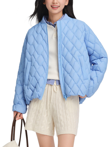 Bosideng Houndstooth Quilted Bomber Jacket, Azure Blue, Azure Blue