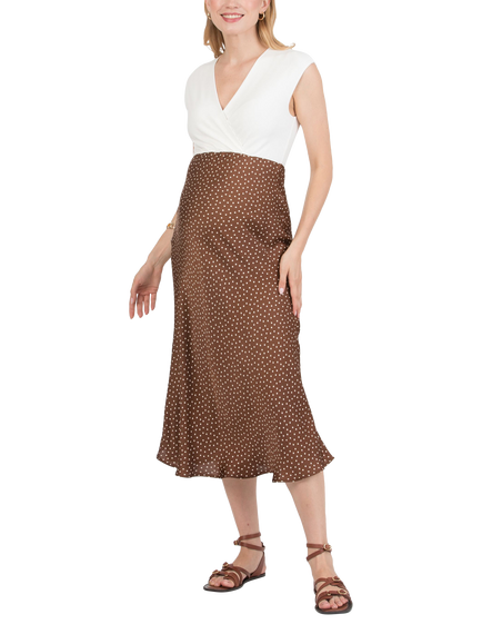 Attesa Diletta Half and Half Spotted Maternity and Nursing Dress, Brown - view 2, Brown
