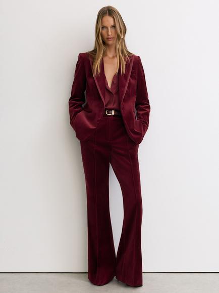Reiss Wren Velvet Flared Tuxedo Trousers, Dark Red, Dark Red