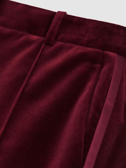 Reiss Wren Velvet Flared Tuxedo Trousers, Dark Red - view 2, Dark Red