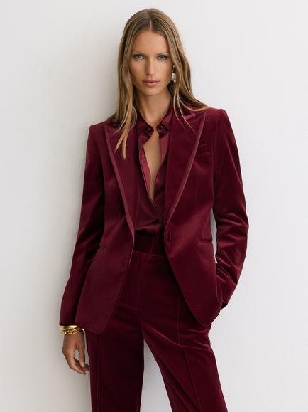 Reiss Wren Velvet Satin Trim Single Breasted Suit Blazer, Dark Red, Dark Red
