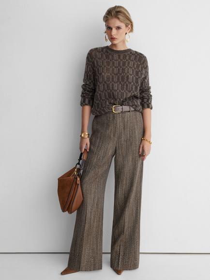Reiss Atelier Aubrey Cashmere Rich Geometric Jumper, Neutral/Brown, Neutral/Brown