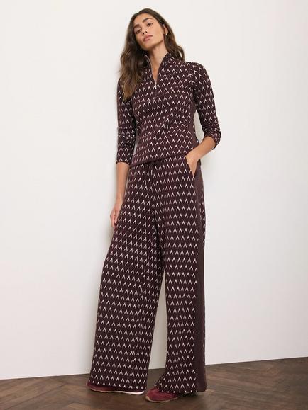 Mint Velvet Jacquard Wide Leg Trousers, Red Burgundy, Red Burgundy