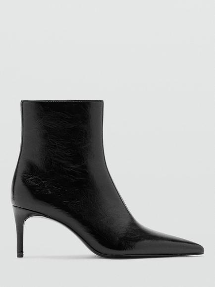 Mango Faux Leather Pointed Toe Stiletto Ankle Boots, Black
