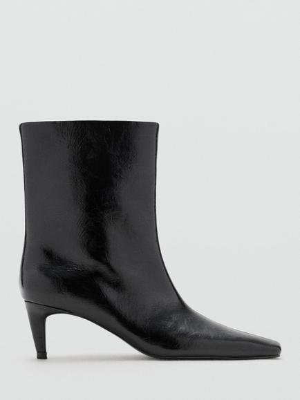 Mango Pointed Toe Kitten Heel Boots, Black, Black