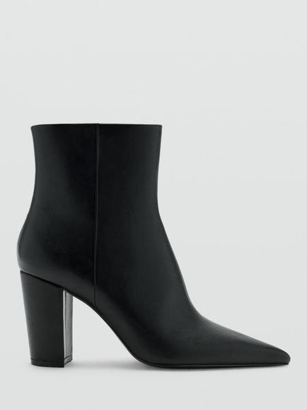 Mango Pointed Toe Block Heel Ankle Boots, Black, Black