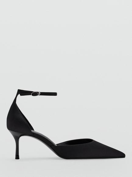 Mango Ankle Strap Pointed Mid Heel Shoes, Black, Black