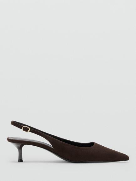 Mango Monac Point toe Kitten Heel Slingback Shoes, Chocolate, Chocolate
