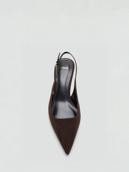Mango Monac Point toe Kitten Heel Slingback Shoes, Chocolate - view 2, Chocolate