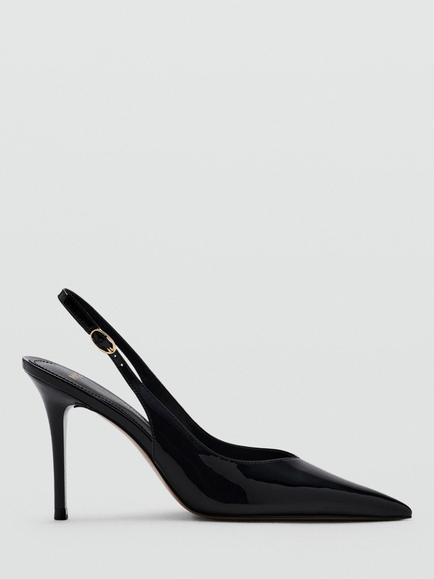 Mango Patent Point Toe Stiletto Heel Sandals, Black, Black
