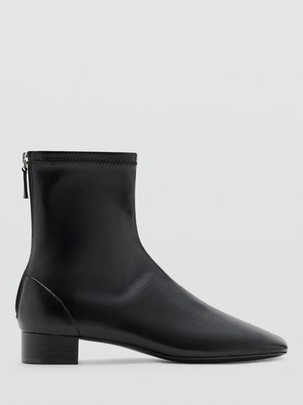 Mango Low Stacked Heel Ankle Boots, Black, Black