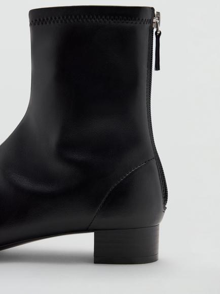 Mango Low Stacked Heel Ankle Boots, Black - view 2, Black
