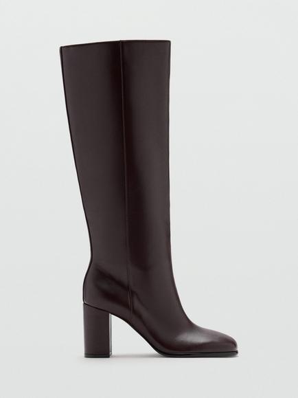 Mango Block Heel Knee High Boots, Bordeaux, Bordeaux