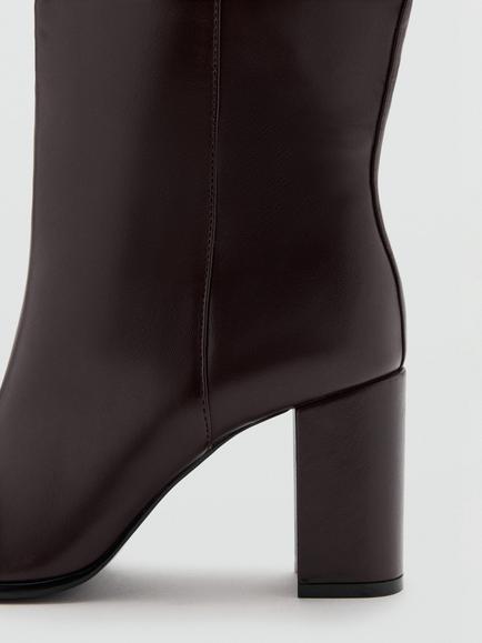 Mango Block Heel Knee High Boots, Bordeaux - view 2, Bordeaux