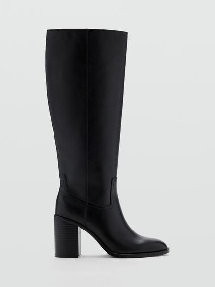 Mango Leather Knee High Riding Boots, Black, Black