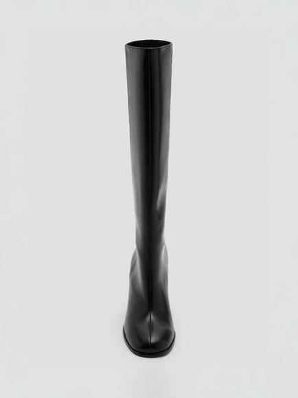 Mango Block Heel Knee High Boots, Black - view 2, Black