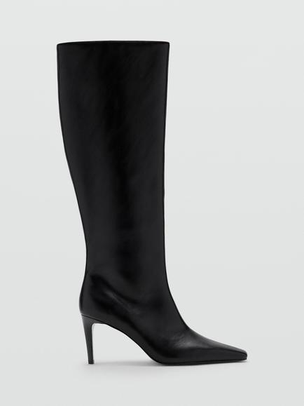 Mango Stiletto Heel Knee High Boots, Black, Black