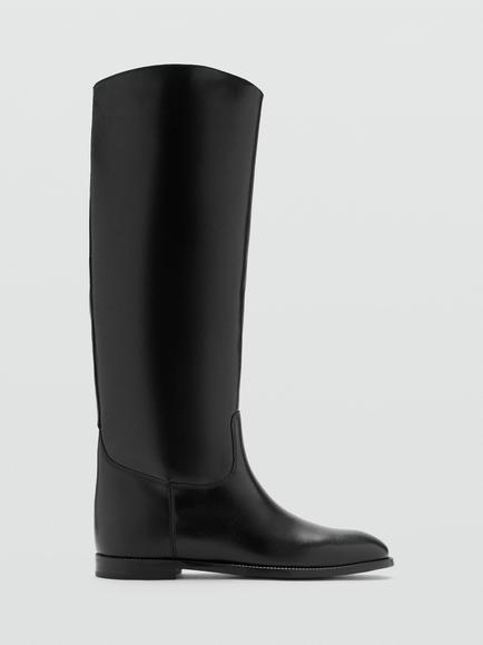 Mango Leather Equestrian Knee High Boots, Black, Black