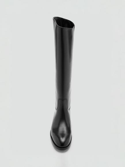 Mango Leather Equestrian Knee High Boots, Black - view 2, Black