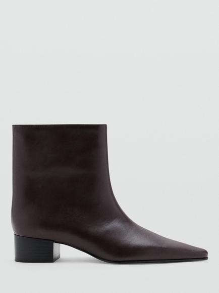Mango Pointed Toe Stacked Heel Ankle Boots, Chocolate, Chocolate