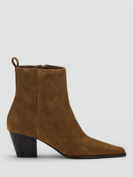 Mango Hielo Suede Square Toe Block Heel Ankle Boots, Tobacco, Tobacco