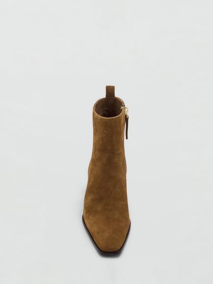 Mango Hielo Suede Square Toe Block Heel Ankle Boots, Tobacco - view 2, Tobacco