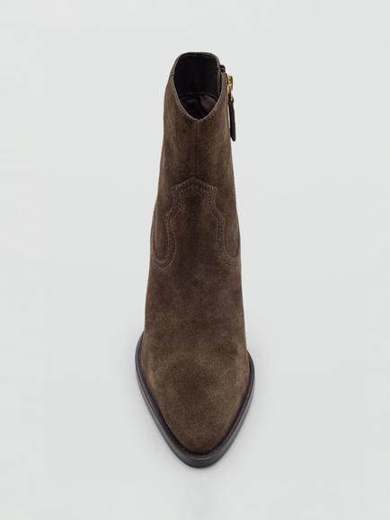 Mango Suede Block Heel Western Ankle Boots, Chocolate - view 2, Chocolate