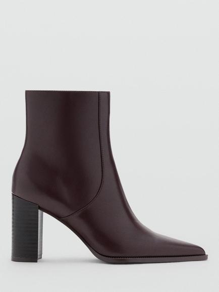Mango Nina Point Toe Block Heel Ankle Boots, Black, Chocolate