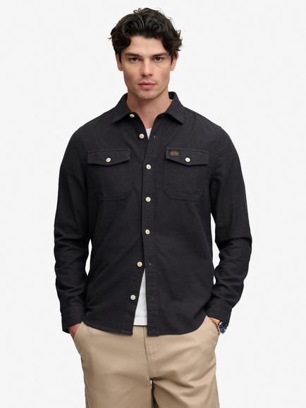 Superdry Cotton Herringbone Workwear Shirt, Black, Black