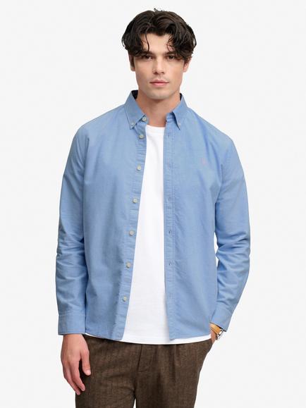 Superdry Cotton Preppy Oxford Long Sleeve Shirt, Sky Blue Chambray, Sky Blue Chambray