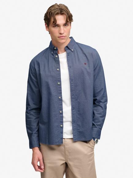 Superdry Preppy Oxford Button Down Cotton Shirt, Indigo Blue Chambray, Indigo Blue Chambray